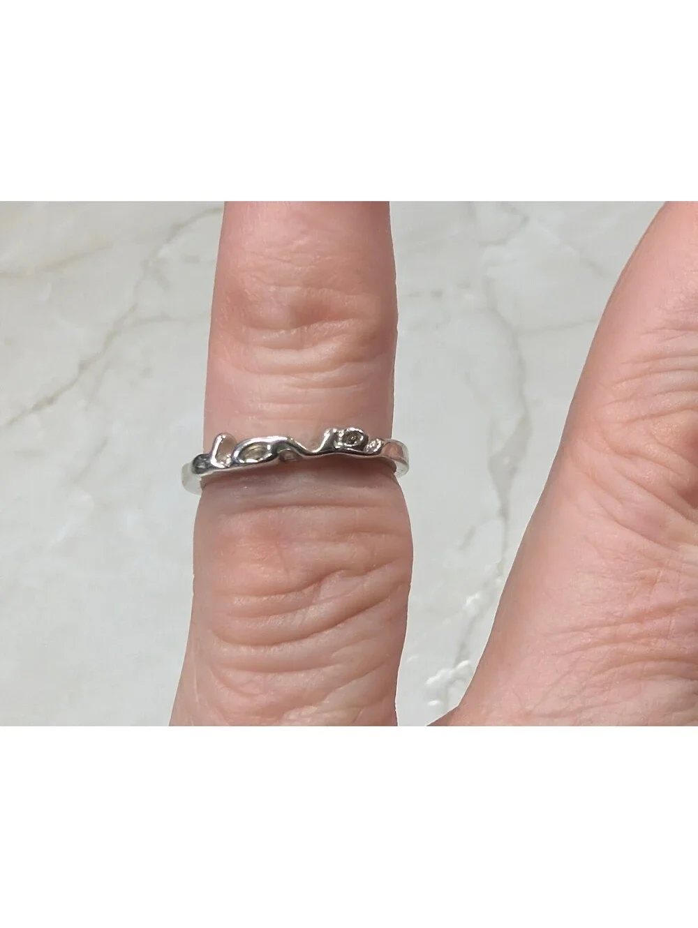 Silver Tone Love Script Band Ring Size 3.5 Classic Minimalist Boho Pinkie Midi